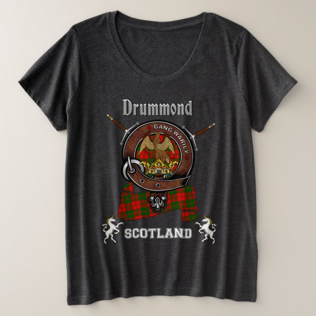 Drummond Clan Abzeichen mit Schwertern Große Größe T-Shirt (Design vorne)