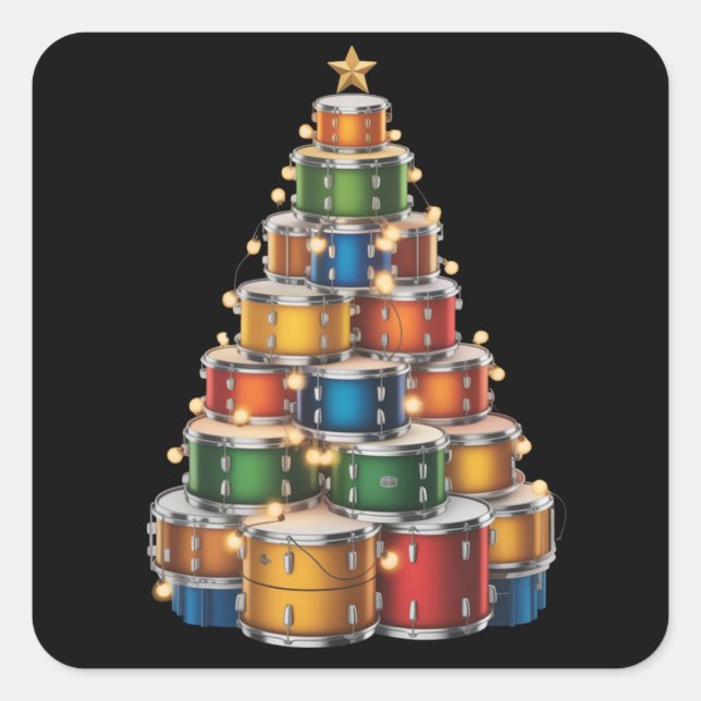 Drumms Xmas Christmas Tree Drummer Quadratischer Aufkleber (Vorderseite)