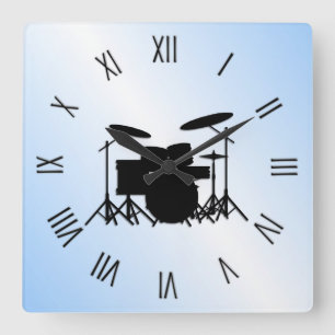 Drums Music Design Blau Quadratische Wanduhr