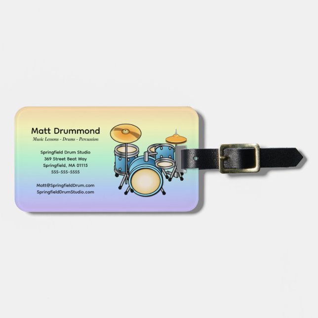 Drums Personalized Custom Bag Tag | Drum Set Gepäckanhänger (Vorderseite horizontal)