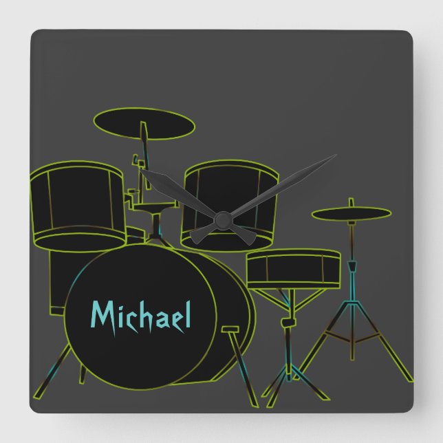 Drums Personalized Wall Clock Quadratische Wanduhr (Vorderseite)