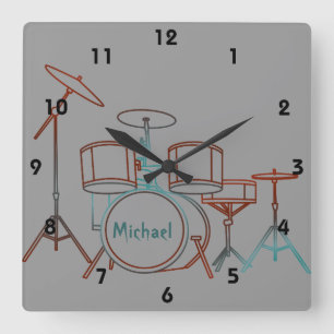 Drums Personalized Wall Clock Quadratische Wanduhr