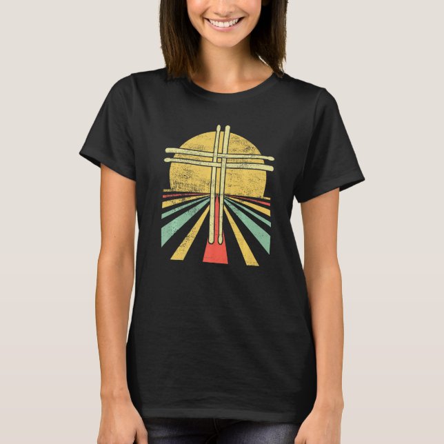 Drumsticks Crucifix Drummer Christian Worship T-Shirt (Vorderseite)