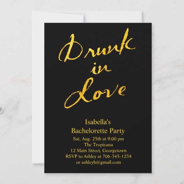 Drunin in Love Bachelorette Party Invitation Or (Devant)