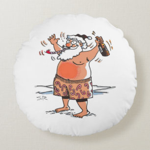 Drunk Père Noël rond coussin de poly rouge