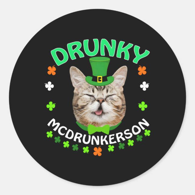 Drunky Mcdrunkerson St Patrick's Day Cat Runder Aufkleber (Vorderseite)