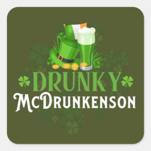 Drunky McDrunkerson St. Patrick's Day Quadratischer Aufkleber