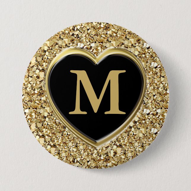 Druzy-Kristallmonogramm - metallisches Gold Button (Vorderseite)