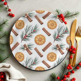 Dry Oranges Cinnamon Sticks Fir Branches Napkins Pappteller
