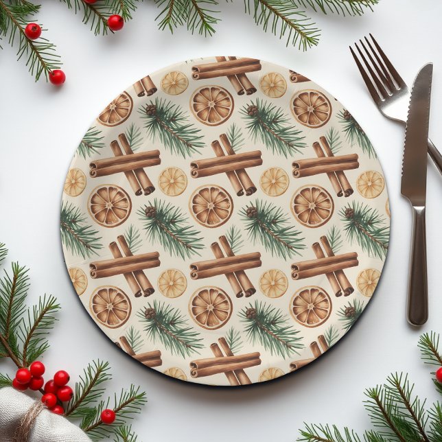 Dry Oranges Cinnamon Sticks Fir Branches Pappteller (Von Creator hochgeladen)