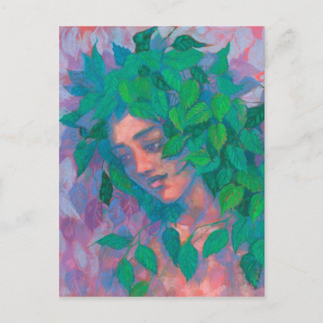 Dryad Tree Spirit Green Blätter Surreal Fantasy Ar Postkarte (Vorderseite)