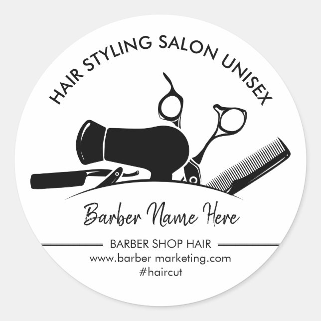 Dryer-Schere-Comb-Logo für Friseursalon Runder Aufkleber (Vorderseite)