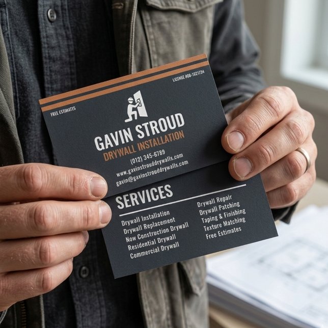 Drywall Installation Modern Charcoal & Copper Visitenkarte (Von Creator hochgeladen)