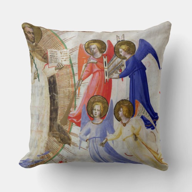 ds 558 f.67v St Dominic mit vier musikalischen Kissen (Vorderseite)