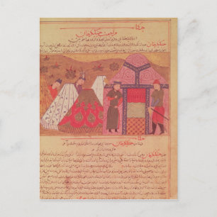 Dschingis Khan außerhalb seines Zeltes Postkarte