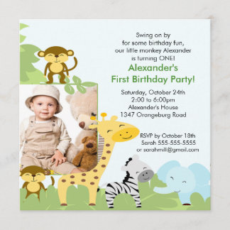 Dschungel-Affe-Foto-Geburtstags-Einladung Einladung