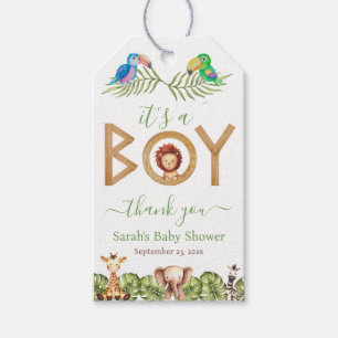 Dschungel Baby Shower Safari-Tiere Holz Papageien Geschenkanhänger