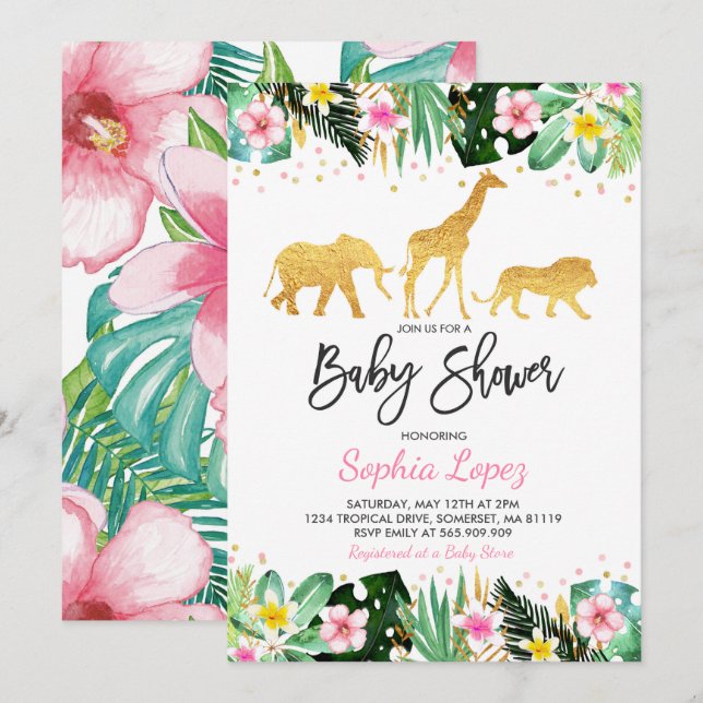 Dschungel-Babyparty-Einladungs-tropische Babyparty Einladung (Vorne/Hinten)
