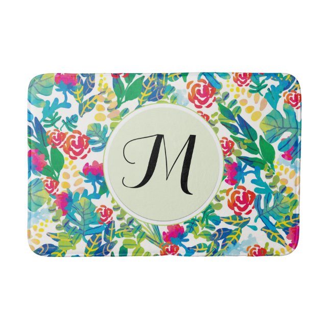Dschungel-Blume Floral Fine Monogramm Badematte (Vorderseite)