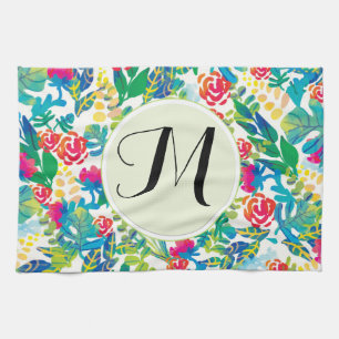 Dschungel-Blume Floral Fine Monogramm Geschirrtuch
