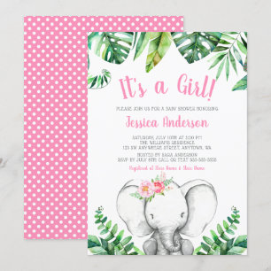 Dschungel-Elefant-Mädchen-Babyparty-Einladungen Einladung