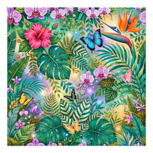 Dschungel-Fantasie Schmetterlinge Blumen Fröhlich Fotodruck