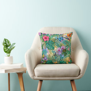 Dschungel-Fantasie Schmetterlinge Blumen Fröhlich Kissen