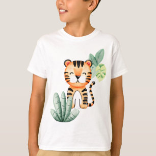 Dschungel Freude: Glückliches Tiger Kinder T-Shirt