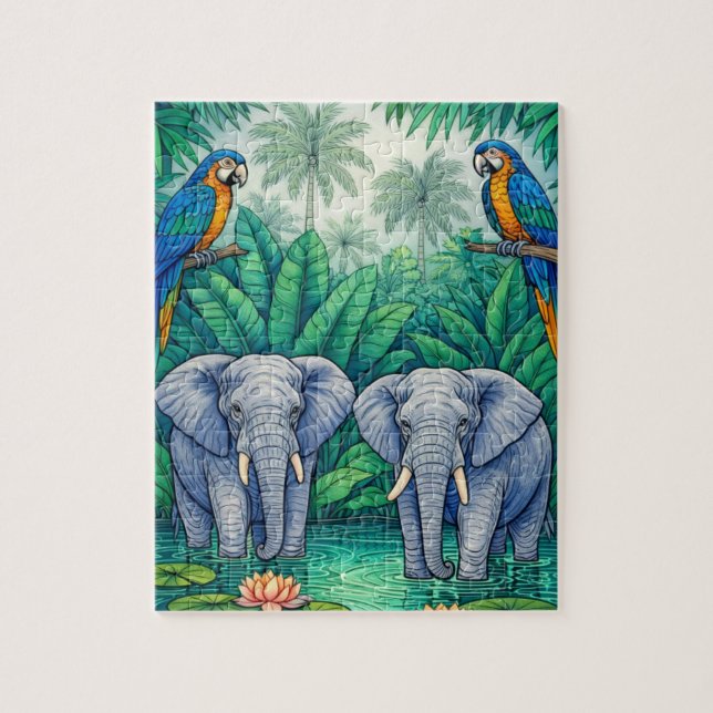 Dschungel-Freunde-Wasserparty-Puzzle (Vertikal)