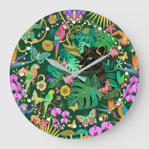 Dschungel Golden Fantasy Surreal Exotisch Große Wanduhr