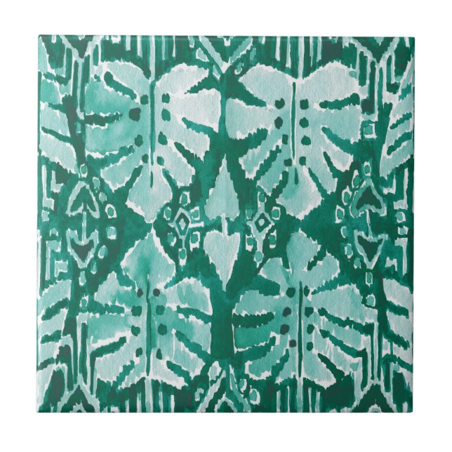 DSCHUNGEL IKAT hawaiisches grünes Stammes- Fliese (Vorderseite)