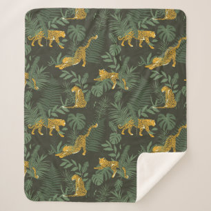 Dschungel Jaguar Grün Monstera Blätter Muster Sherpadecke
