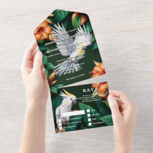 Dschungel Kakadu Papagei Hibiskus Monstera Blatt All In One Einladung