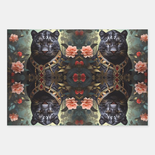 Dschungel King majestätisch Löwe panther & tiger Geschenkpapier Set (Vorderseite)