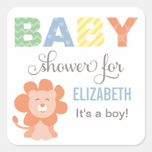 Dschungel-Löwe-Baby-Junge-Shower Quadratischer Aufkleber