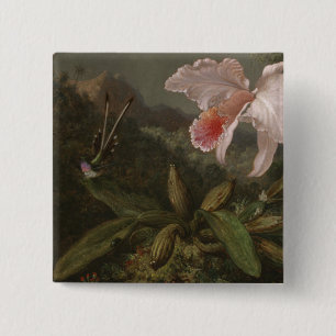 Dschungel-Orchideen und Kolibris Button