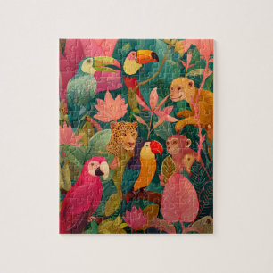 Dschungel-Puzzle – Leopard, Papagei, Tukan & Affe