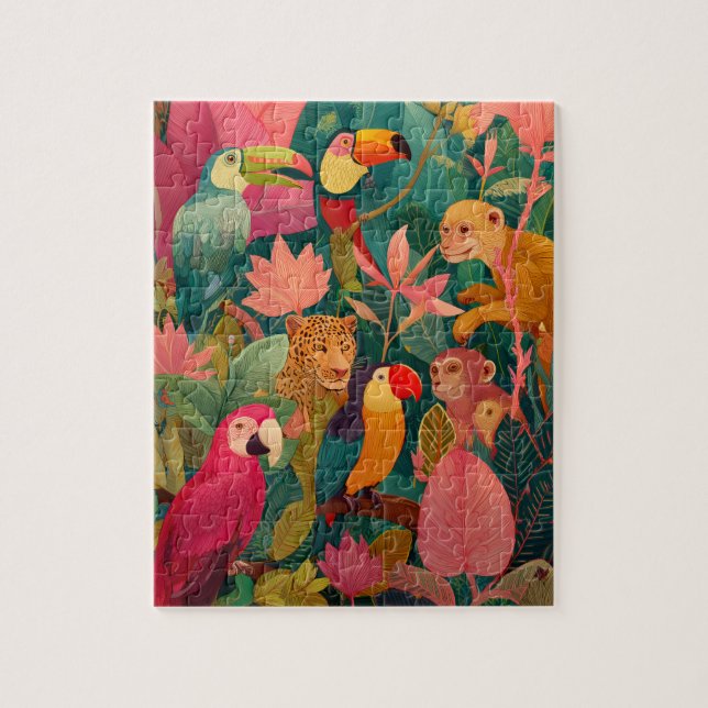 Dschungel-Puzzle – Leopard, Papagei, Tukan & Affe (Vertikal)