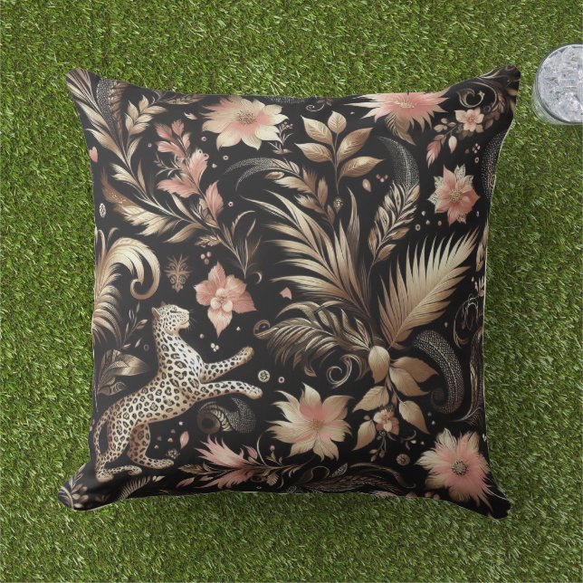 Dschungel Rosa und Schwarzer Leopard  Kissen (Gras)