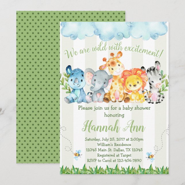 Dschungel-Safari-Babyparty-Einladung laden ein Einladung (Vorne/Hinten)