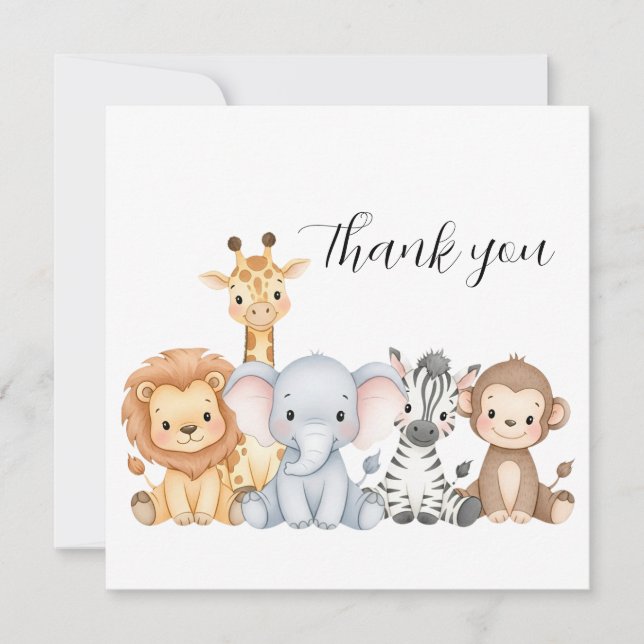 Dschungel-Safari "Es Wird Wild" Baby Shower Dankeskarte (Vorderseite)