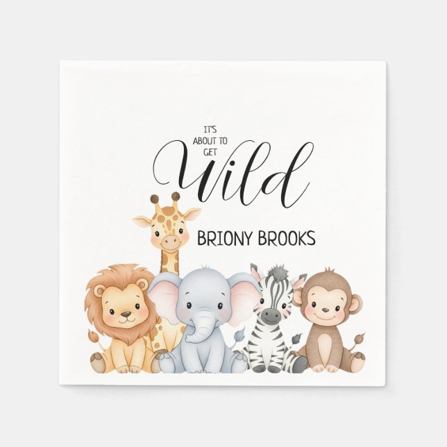 Dschungel-Safari "Es Wird Wild" Baby Shower Serviette (Vorderseite)