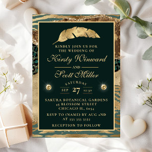 Dschungel-Safari Grün Beige Glitter Achat Hochzeit Einladung