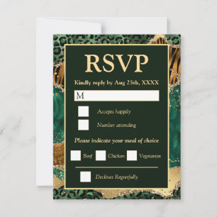 Dschungel-Safari Grün Gold Glitter Achat Hochzeit RSVP Karte