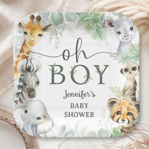 Dschungel-Safari-Tiere Baby Shower Junge Baby Show Pappteller