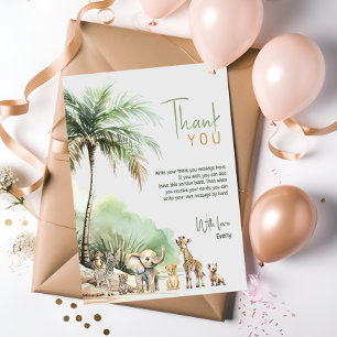 Dschungel-Safari-Tiere Vertikale Kindergeburtstage Dankeskarte