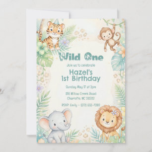 Dschungel Safari Tiere Wilde Eins 1. Geburtstag Einladung