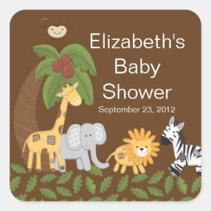 Dschungel-Safari-tierische neutrale Babyparty Quadratischer Aufkleber