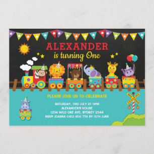 Dschungel-Safari-wilde Tiere auf Zug-1. Geburtstag Einladung