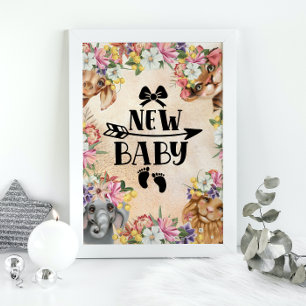 Dschungel-Safari Wildone-Baby-Party Wasserfarbe Go Poster